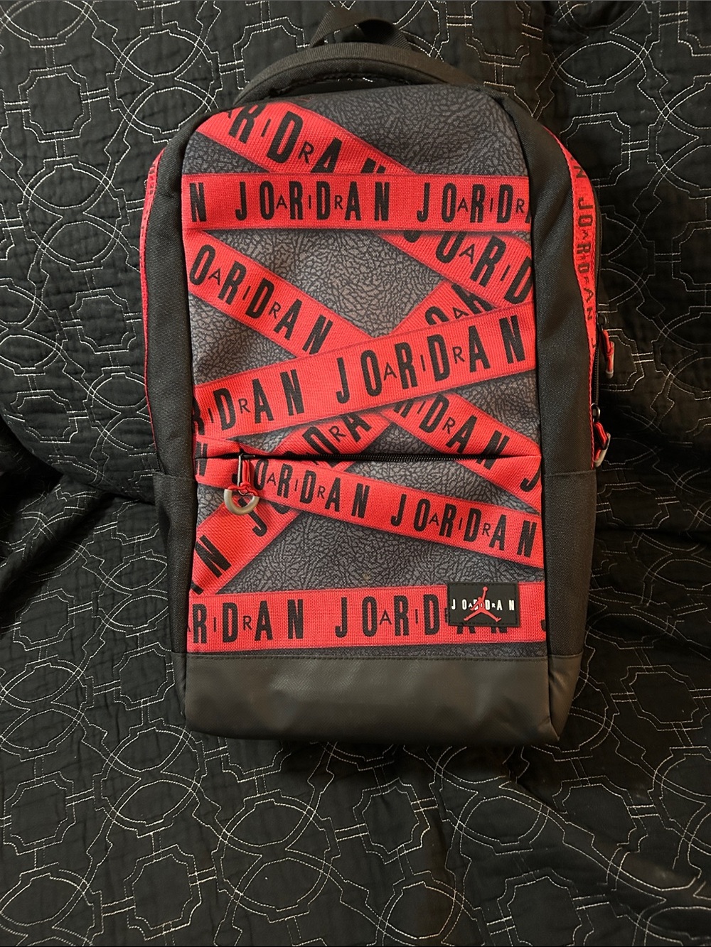 Jordan Black and Red Men's Sling-Pattern Backpack